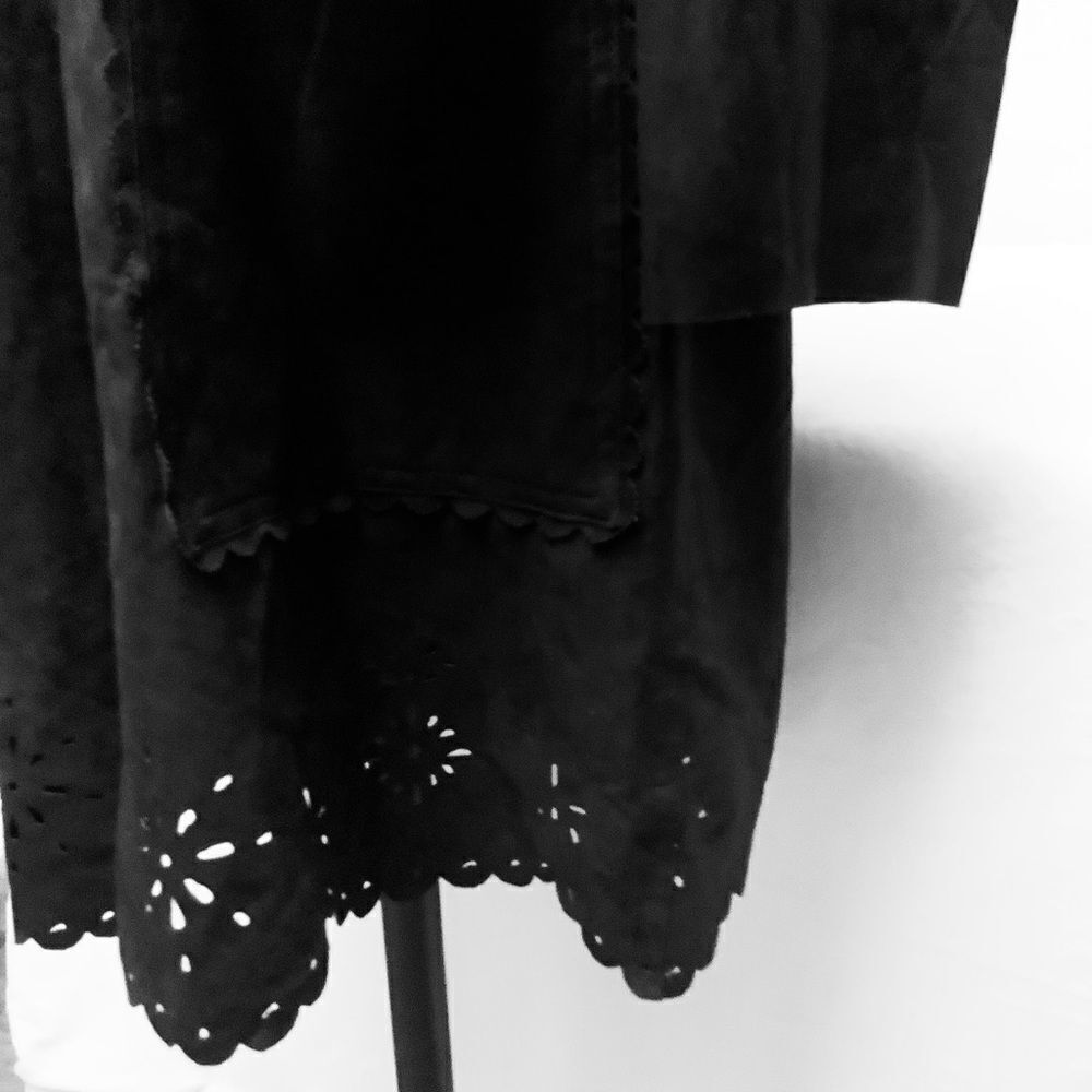 FAUX SUEDE JACKET BLACK TIE FRONT 3/4 LENGTH - Picture 2 of 7